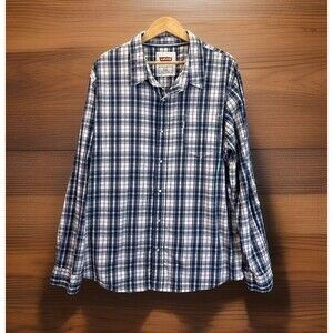 Levis Western Shirt Pearl Snap Long Sleeve Plaid Blue Mens XXL 100% Cotton